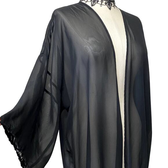 Vtg Peppermint USA Whimsygoth Boho Sheer Tassle Open Front Shall Cardigan - Picture 4 of 11